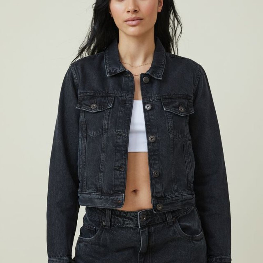 Cotton On Girlfriend Black Denim Jacket Sz 4